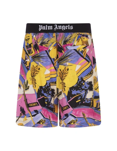 Shop Palm Angels Bermuda Shorts With Miami Mix Print In Multicolour