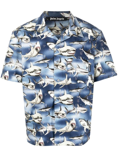 Shop Palm Angels Cotton Shirt In Blue