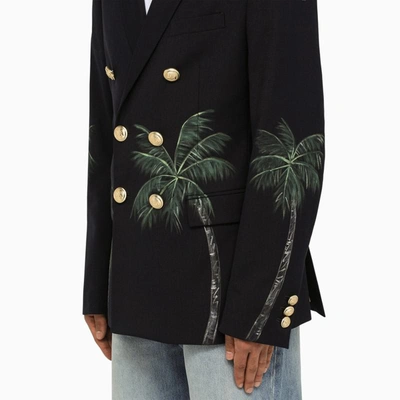 Shop Palm Angels Palms Navy Double-breasted Jacket In Blue
