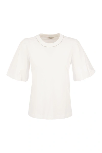Shop Peserico Crew-neck T-shirt With Balloon Sleeves In White
