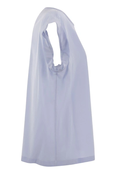 Shop Peserico Top In Precious Silk Crepe De Chine With Watery Embroidery In Light Blue