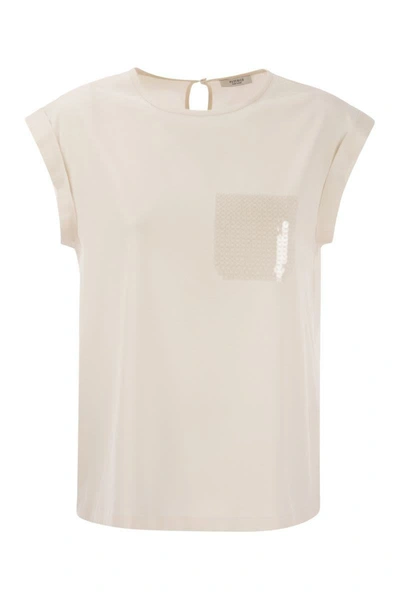Shop Peserico Top In Precious Silk Crepe De Chine With Watery Embroidery In Pearl