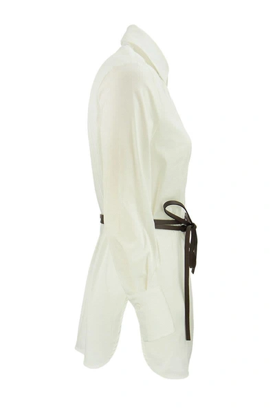 Shop Peserico White Shirt With Leather Belt