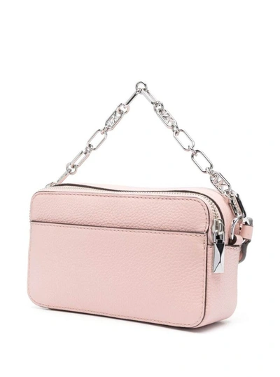 Shop Michael Michael Kors Pink Pouch With Chain And Logo Detail In Hammered Leather Woman