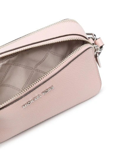 Shop Michael Michael Kors Pink Pouch With Chain And Logo Detail In Hammered Leather Woman