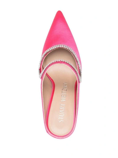 Shop Stuart Weitzman Pink Satin Pumps With Crystals  Woman In Fuxia