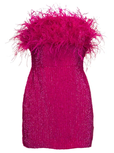 Shop Retroféte Pink Sequin Emebllished Mini-dress With Feathers In Viscose Woman