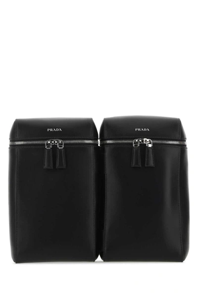 Prada Black Leather Backpack In Black