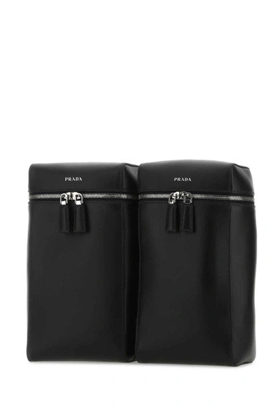Prada Black Leather Backpack In Black