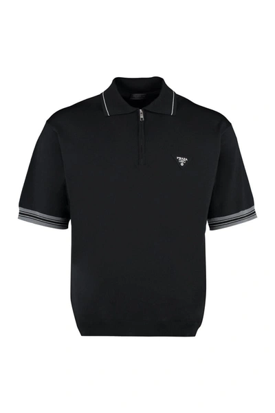 Shop Prada Knitted Wool Polo Shirt In Black