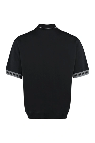 Shop Prada Knitted Wool Polo Shirt In Black