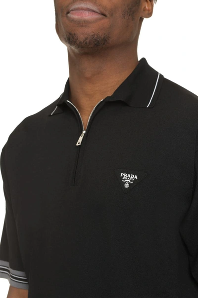 Shop Prada Knitted Wool Polo Shirt In Black