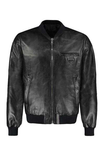 Shop Prada Re-nylon And Leather Reversible Bomber Jacket In Black
