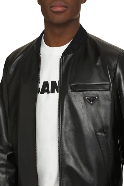 Shop Prada Re-nylon And Leather Reversible Bomber Jacket In Black