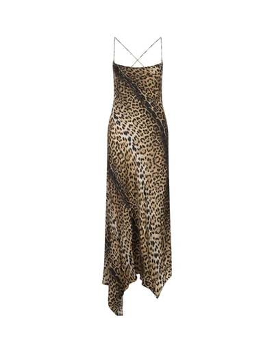 Shop Roberto Cavalli Leopard Print Dress With Asymmetrical Hem In Brown