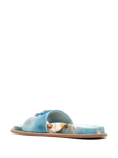 Shop Roberto Cavalli Slides With Print And Monogram Mirror Snake In Multicolour