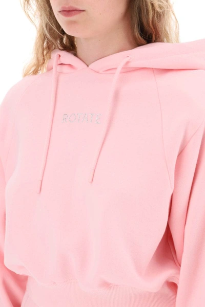 Shop Rotate Birger Christensen Rotate Cropped Hoodie With Rhinestone-studded Logo In Pink