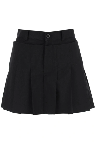 Shop Sacai Double-layer Pleated Skort In Black