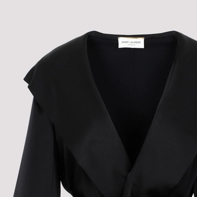 Shop Saint Laurent Satin Crepe Hooded Jacket In Black