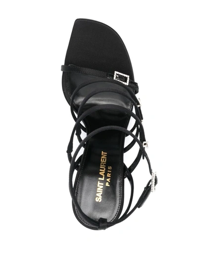 Shop Saint Laurent Satin Crêpe Heel Sandals In Black