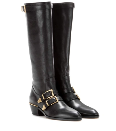 Chloé Leather Buckle Knee Boot, Black In Llack