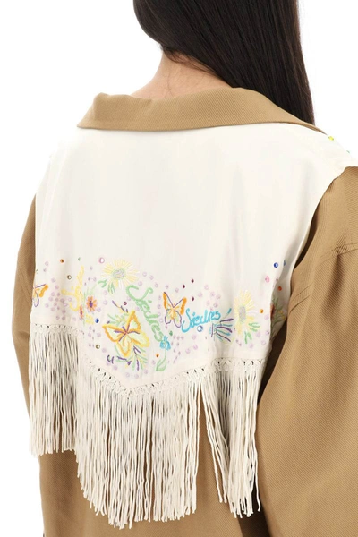 Shop Siedres Overshirt With Embroidered Fringed Panel In Brown