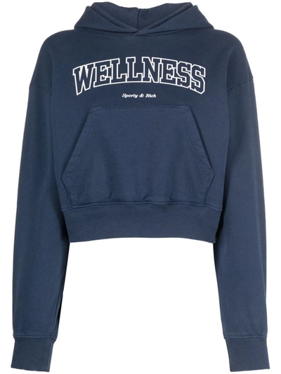 Shop Sporty And Rich Sporty & Rich Wellness Ivy Cropped Cotton Hoodie In Blue