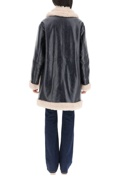 Shop Stand Studio 'rinna' Crinckled Faux Leather Jacket With Eco Fur In Blue