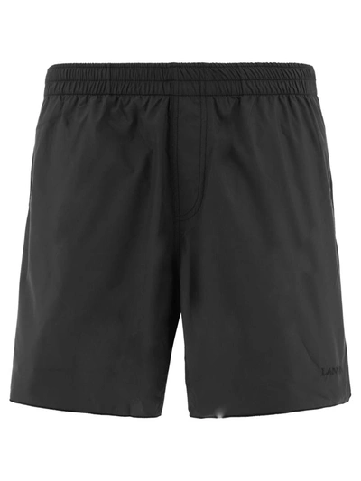 Shop Lanvin Swim Shorts With Embroidered Logo In Black