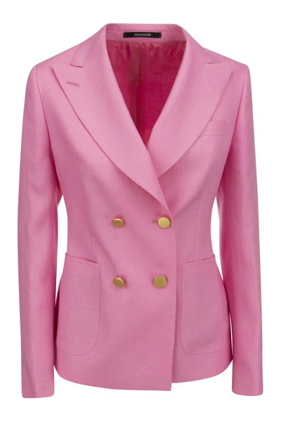 Shop Tagliatore J-coral Linen Double Breasted Blazer In Pink
