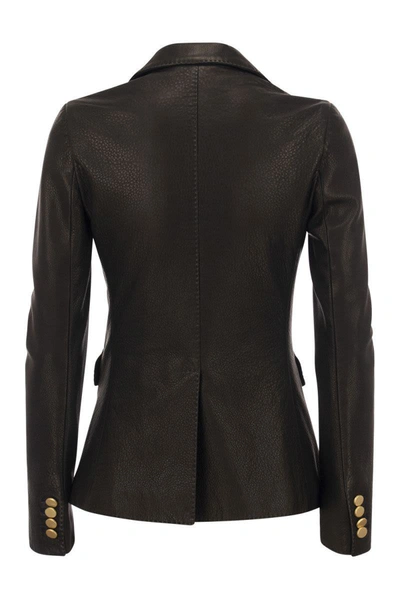 Shop Tagliatore Lizzie- Double-breasted Leather Blazer In Black