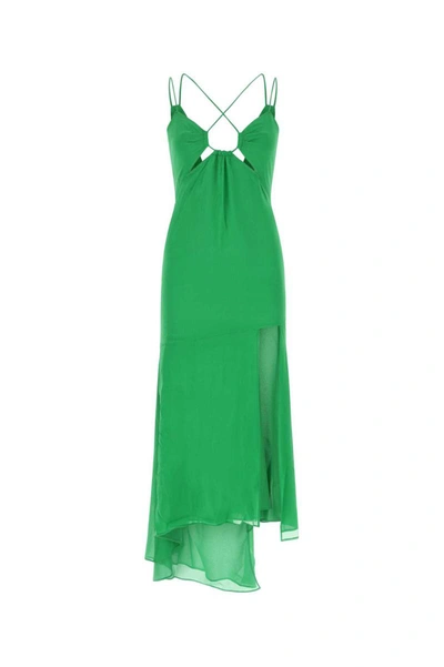 The Andamane Silk Dress With Unique Hemline And Front Cut-outs In Green