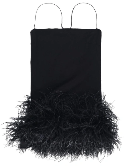 Shop Attico The  Fujiko Feather Trimmed Mini Dress In Black