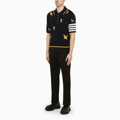 Shop Thom Browne Navy Birds And Bees Polo Shirt In Blue
