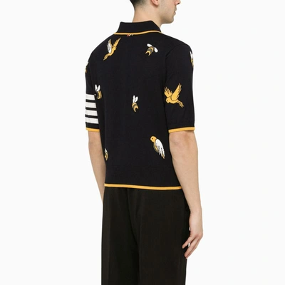 Shop Thom Browne Navy Birds And Bees Polo Shirt In Blue