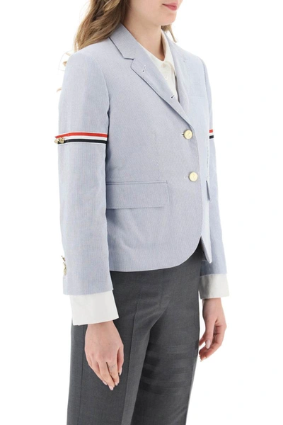 Shop Thom Browne Pincord Blazer With Tricolor Grosgrain Armbands In Blue