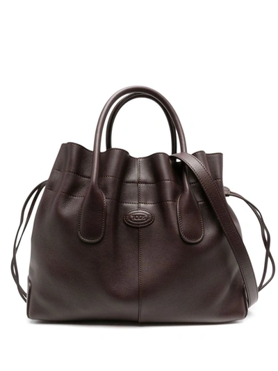 Shop Tod's Leather Small Handbag In Marrone Scuro