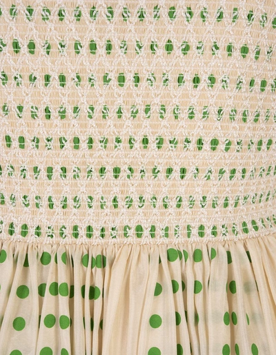 Shop Tory Burch Silk Midi Dress With Polka Dot Print In Green