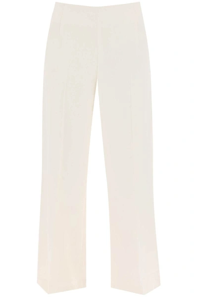 Shop Totême Toteme Cropped Pants With Wide Leg In White