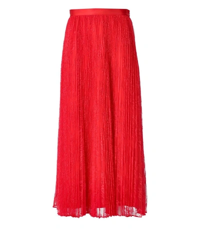 Shop Twinset Coral Lace Pleated Skirt In Pink