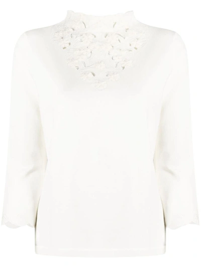 Shop Twinset Floral-embroidered Jumper In White