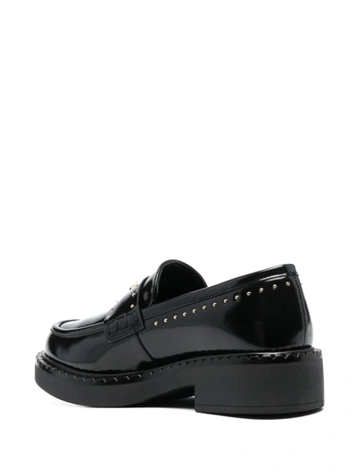Shop Twinset Stud-embellished Loafers In Black