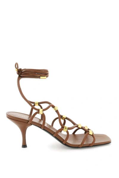 Shop Valentino Garavani 'rockstud Net' Sandals In Brown