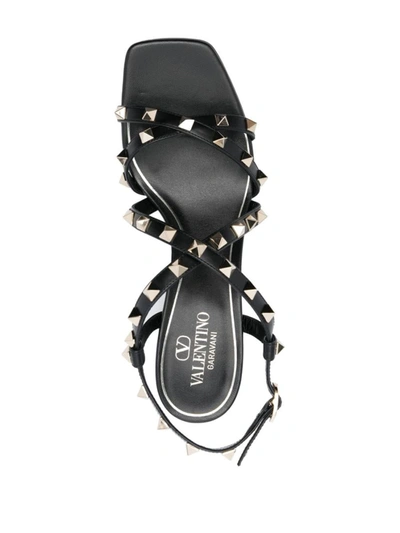 Shop Valentino Garavani Rockstud Leather Heel Sandals In Black