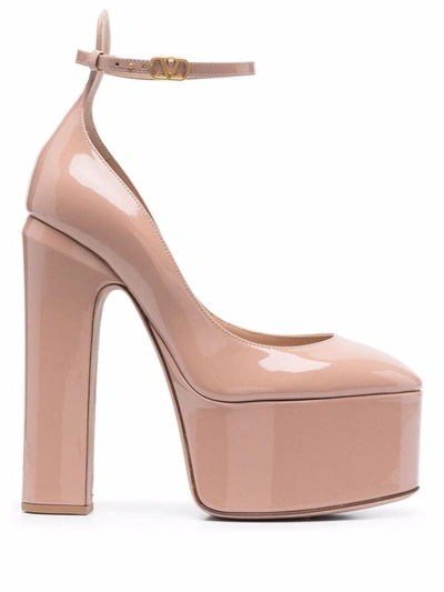 Valentino Tan-go 120 Patent Leather Platform Pumps In Powder