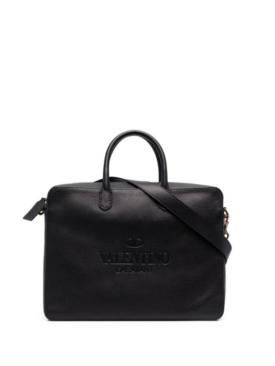 Shop Valentino Garavani  Garavani Identity Leather Briefcase In Black