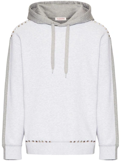 Shop Valentino Rockstud Spike Cotton Hoodie In Grey