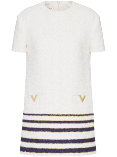 Shop Valentino Tweed Mariniere Short Dress In White