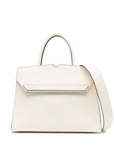 Shop Valextra Duetto Leather Handbag In White