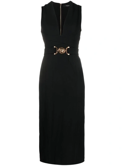 Shop Versace Belted Midi Pencil Dress In Black